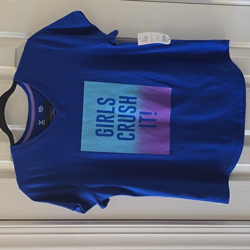 XERSION GIRLS BLUE PLUS SIZE SHORT SLEEVE TEE SIZE 2XL "GIRLS CRUSH IT" SIZE 2XL